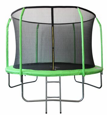 Батут SportElite  12FT 3,66м фиберглас, с защитной сеткой внутрь и лестницей, салатовый
